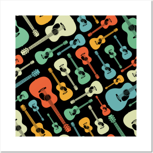 Acoustic Guitar Seamless Pattern Retro Theme Posters and Art